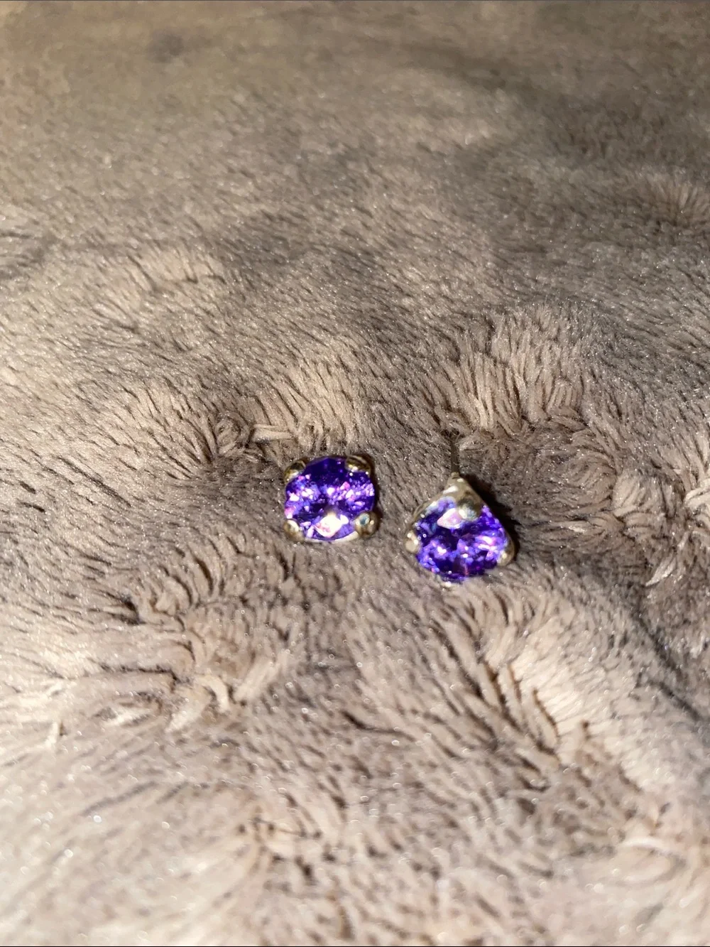 Purple Crystal Stud Earrings Missing Earring Backs